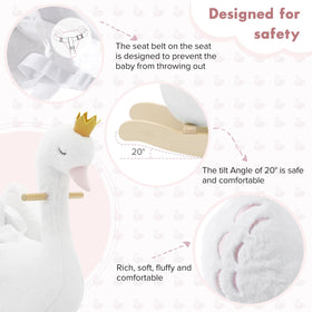 Labebe Kids Rocking Horse White Swan seat belt detail emphasizes secure seating