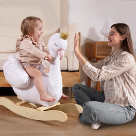 Labebe Kids Rocking Horse White Swan wood structure closeup reveals durability