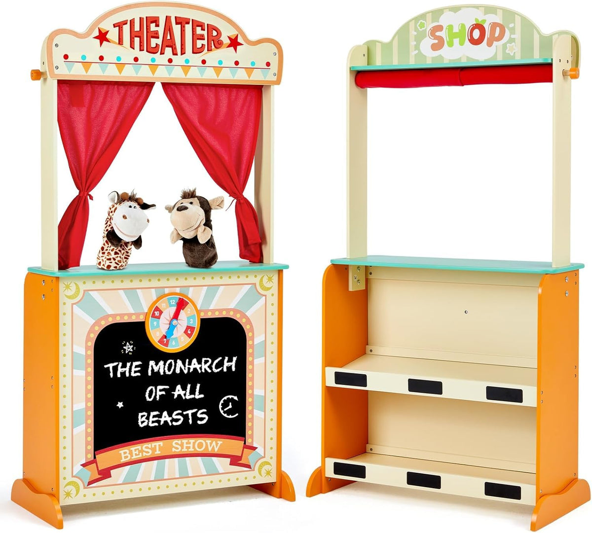 labebe puppet theater with chalkboard and curtains enhances imaginative storytelling