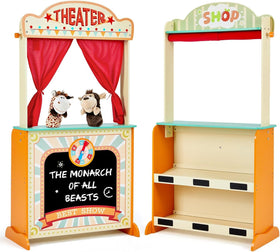 labebe puppet theater with chalkboard and curtains enhances imaginative storytelling