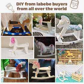 Labebe rocking horse with removable armrests for safe first rides.