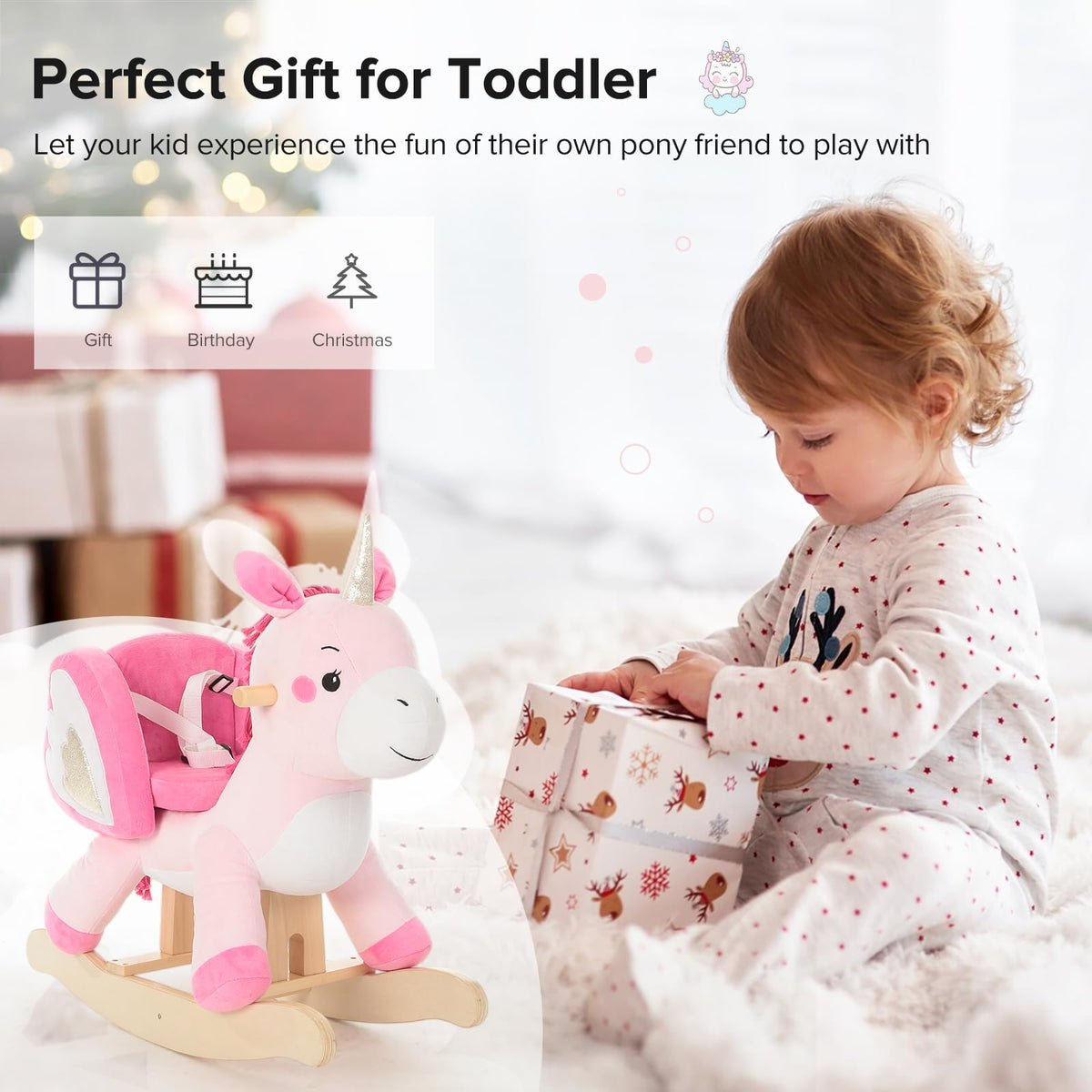 Labebe rider seat with belt adds stability for younger children.