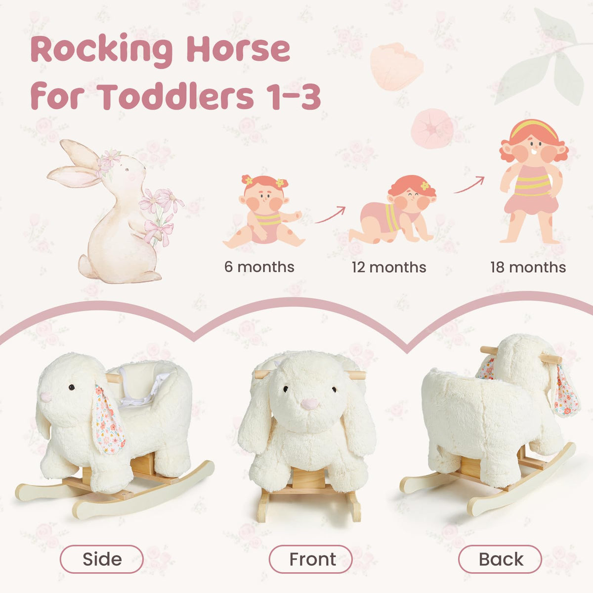 Labebe rocking horse features a secure harness for safe rocking