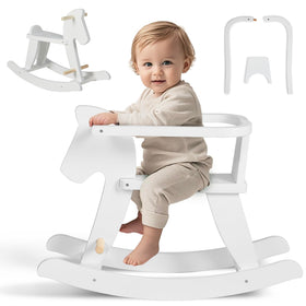 Labebe white rocking horse enhances timeless play and calm indoor fun.
