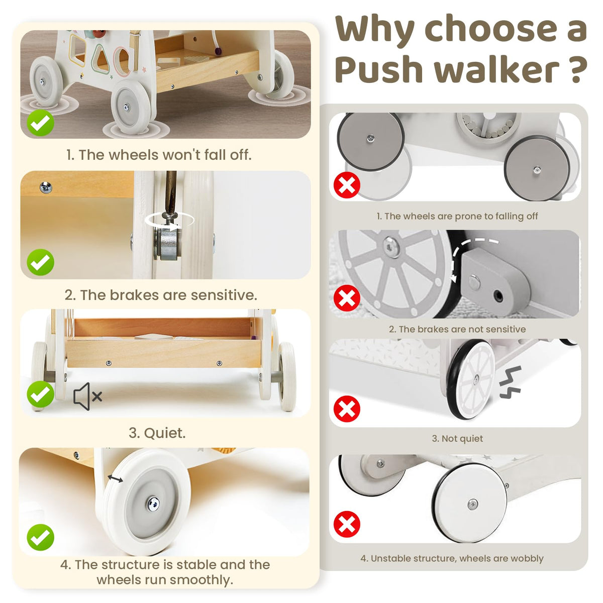 Labebe wooden baby walker activity center demonstrates learning through play.