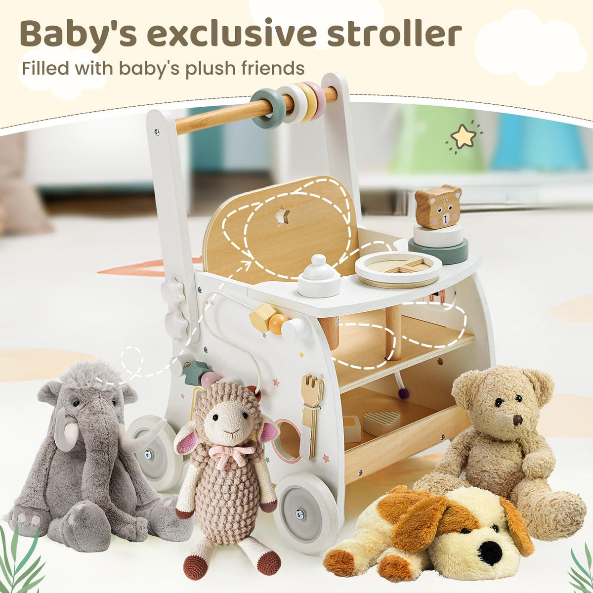 Labebe wooden baby walker safety edges reassure parents with rounded corners.