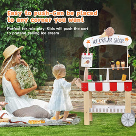 Labebe wooden ice-cream cart pull-handle enables easy mobility for little sellers.