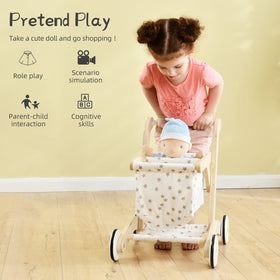 labebe wooden push walker with storage for toys and pretend play