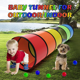 Labeol Kids Play Tunnel folds flat for easy storage between adventures.