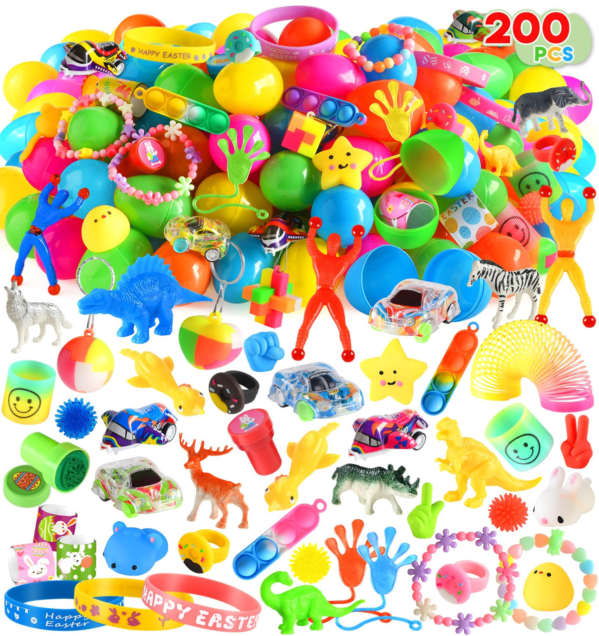 LACCHOUFEE 200pcs prefilled Easter eggs with toys, safe and durable.