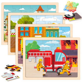 LACCHOUFEE wooden train puzzle for toddlers promotes hand-eye coordination.