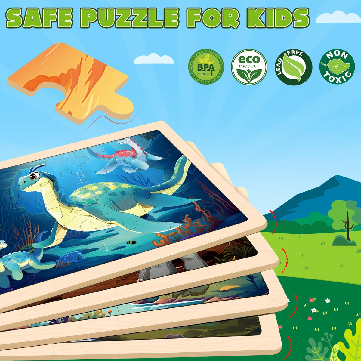 LACCHOUFEE dinosaur puzzle board assembly promotes problem solving and concentration in toddlers.