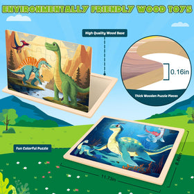 LACCHOUFEE wooden puzzle pieces dinosaurs support shape recognition and creative play.