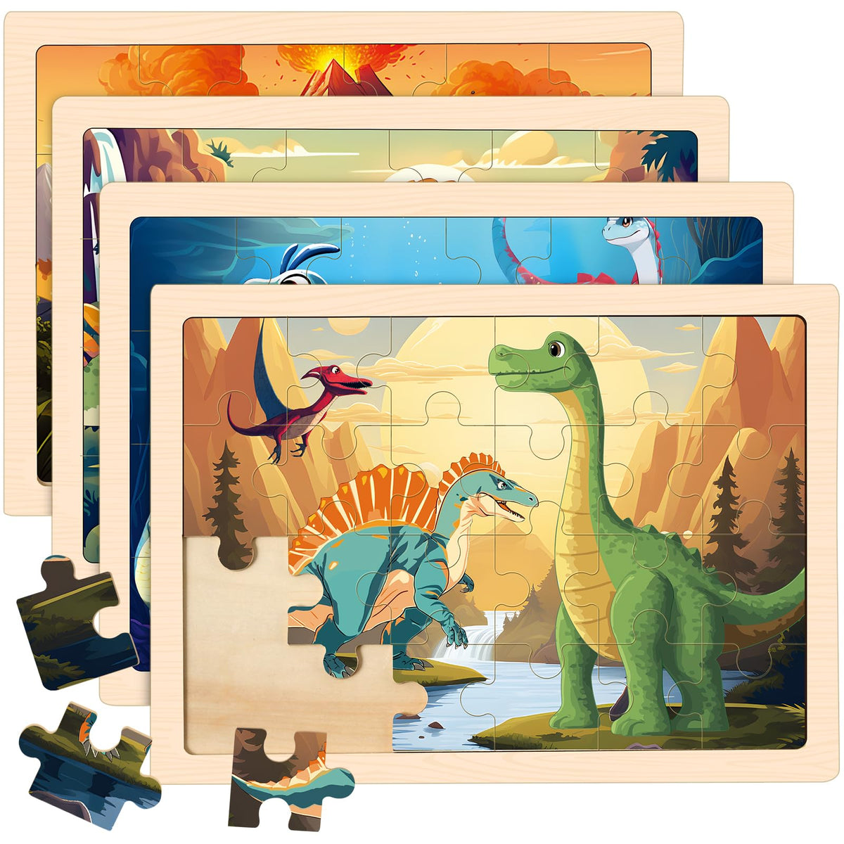 LACCHOUFEE wooden dinosaurs puzzles pack boosts early learning and fine motor skills.