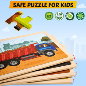 LACCHOUFEE wooden Bulldozer puzzle boosts hand-eye coordination during construction-themed play.