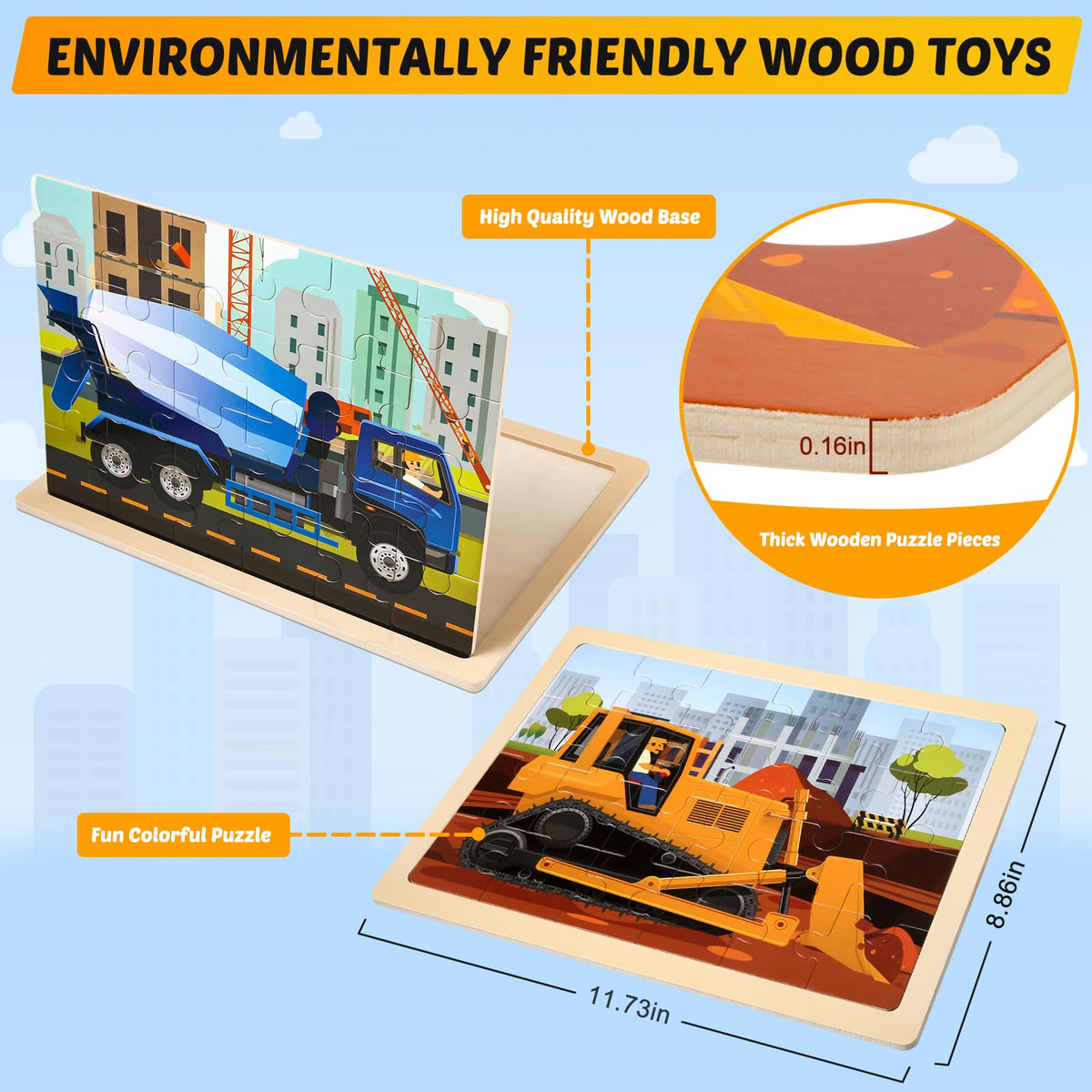 LACCHOUFEE wooden Cement Truck puzzle enhances concentration during construction play.