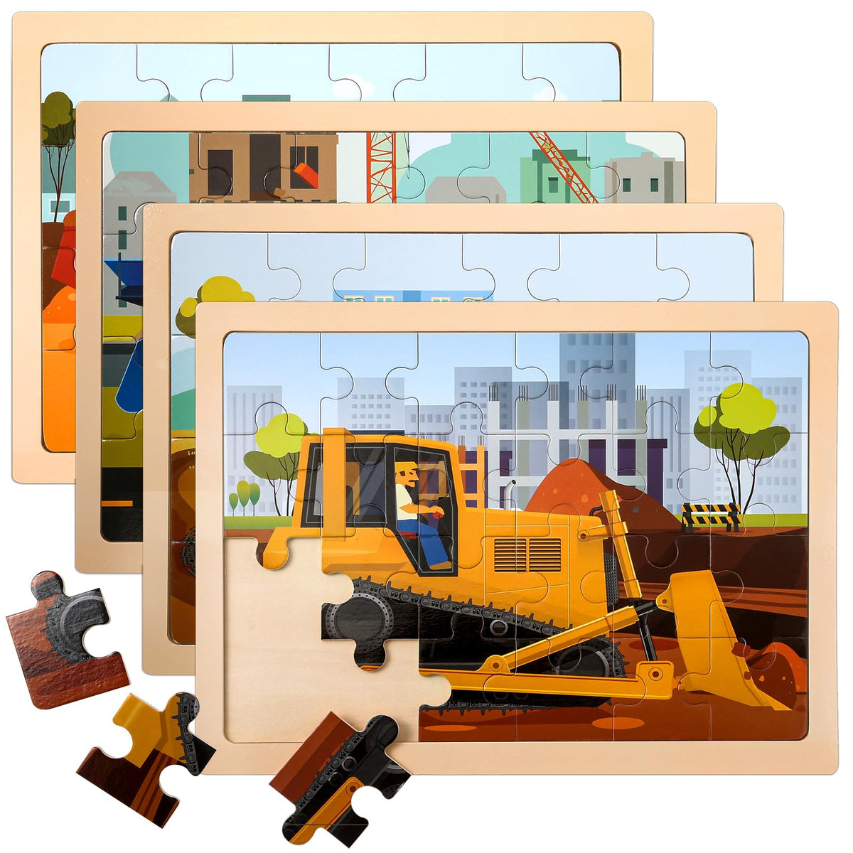 LACCHOUFEE wooden Excavator puzzle supports fine motor skills and imaginative play.