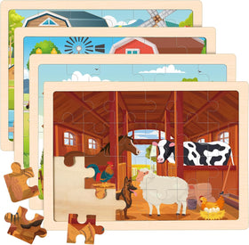 LACCHOUFEE wooden farm puzzles boards promote cooperative play and fine motor development.