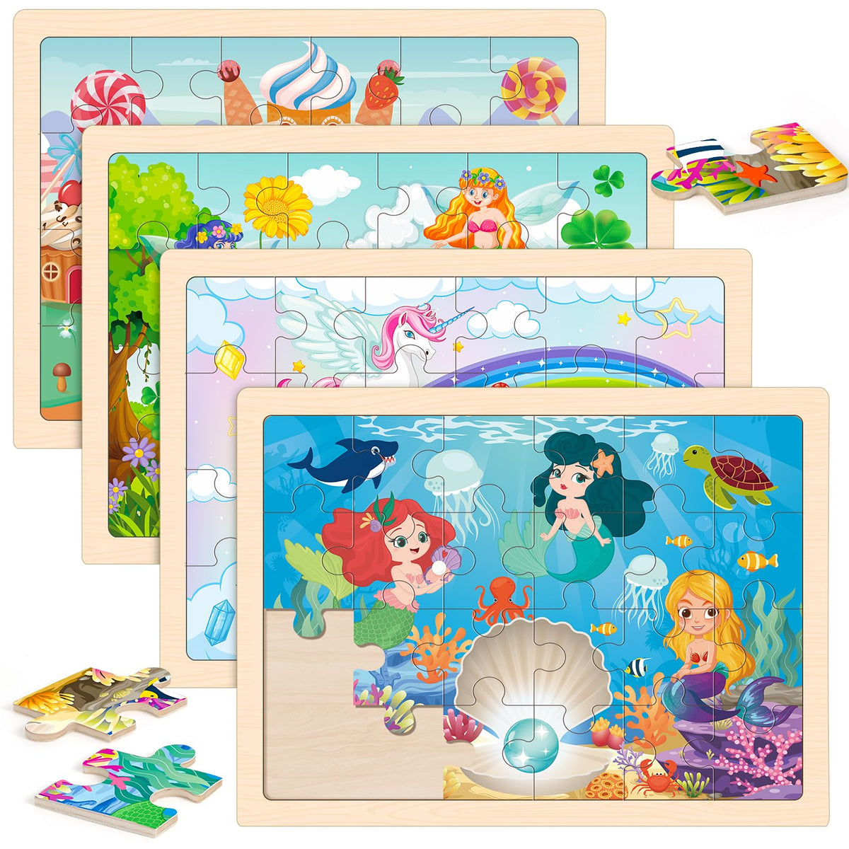 LACCHOUFEE wooden princess puzzles 4-pack for preschool learning and hands-on play