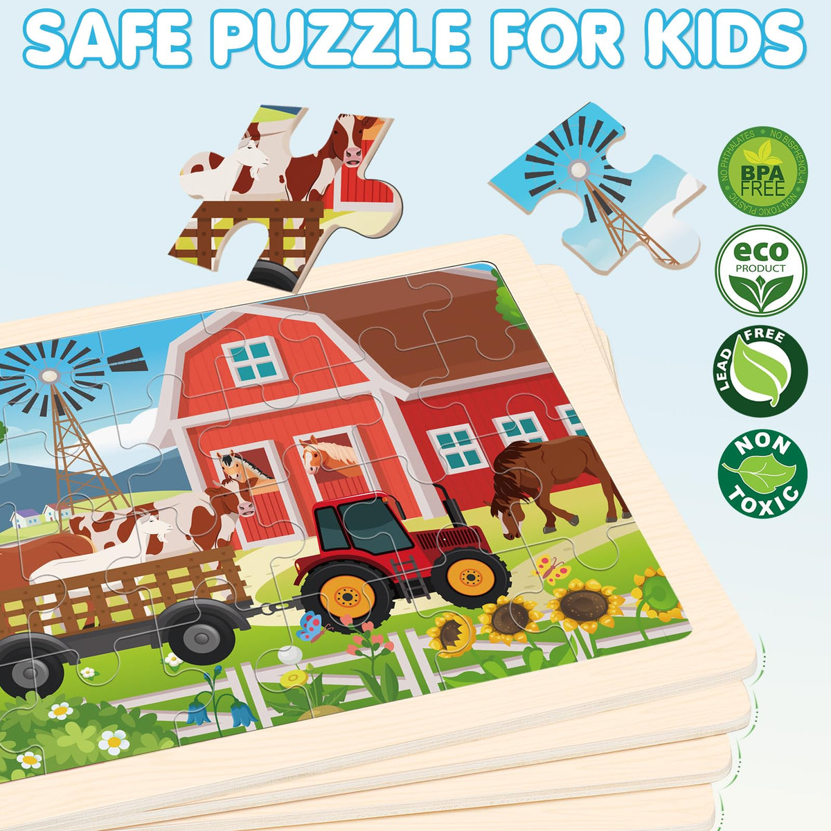 LACCHOUFEE wooden puzzle pieces—24 pieces—to improve hand-eye coordination during play.