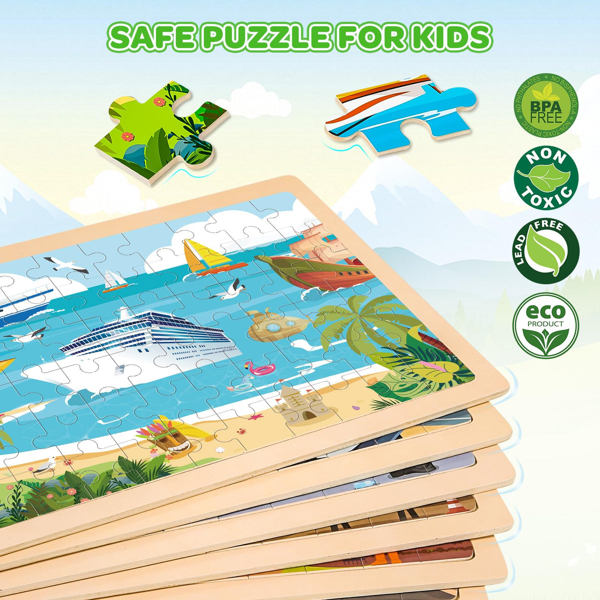 LACCHOUFEE wooden puzzle with road vehicles improves hand-eye coordination