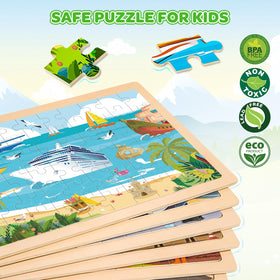 LACCHOUFEE wooden puzzle with road vehicles improves hand-eye coordination