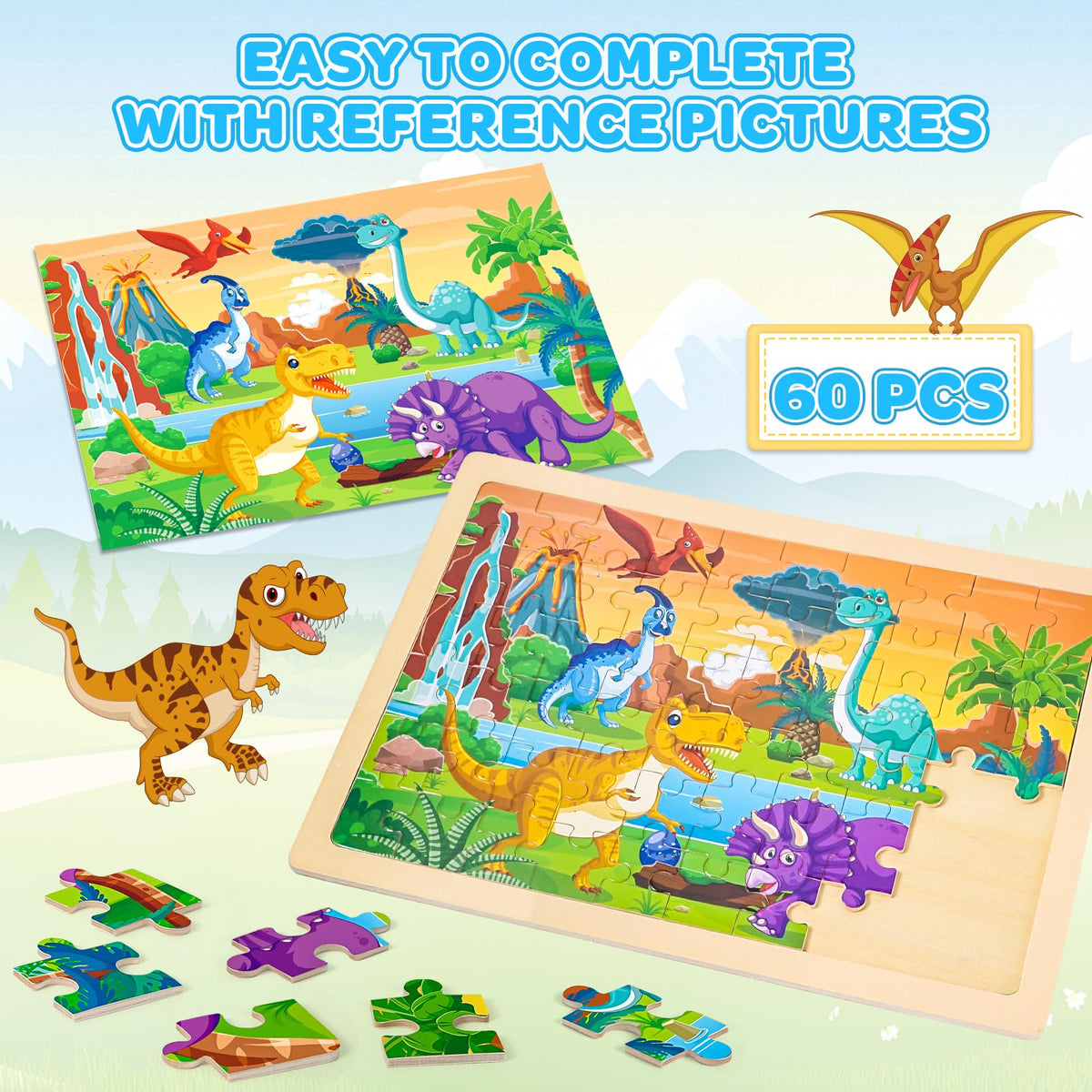 LACCHOUFEE wooden vehicle puzzles animals: engaging figures foster memory and recognition.