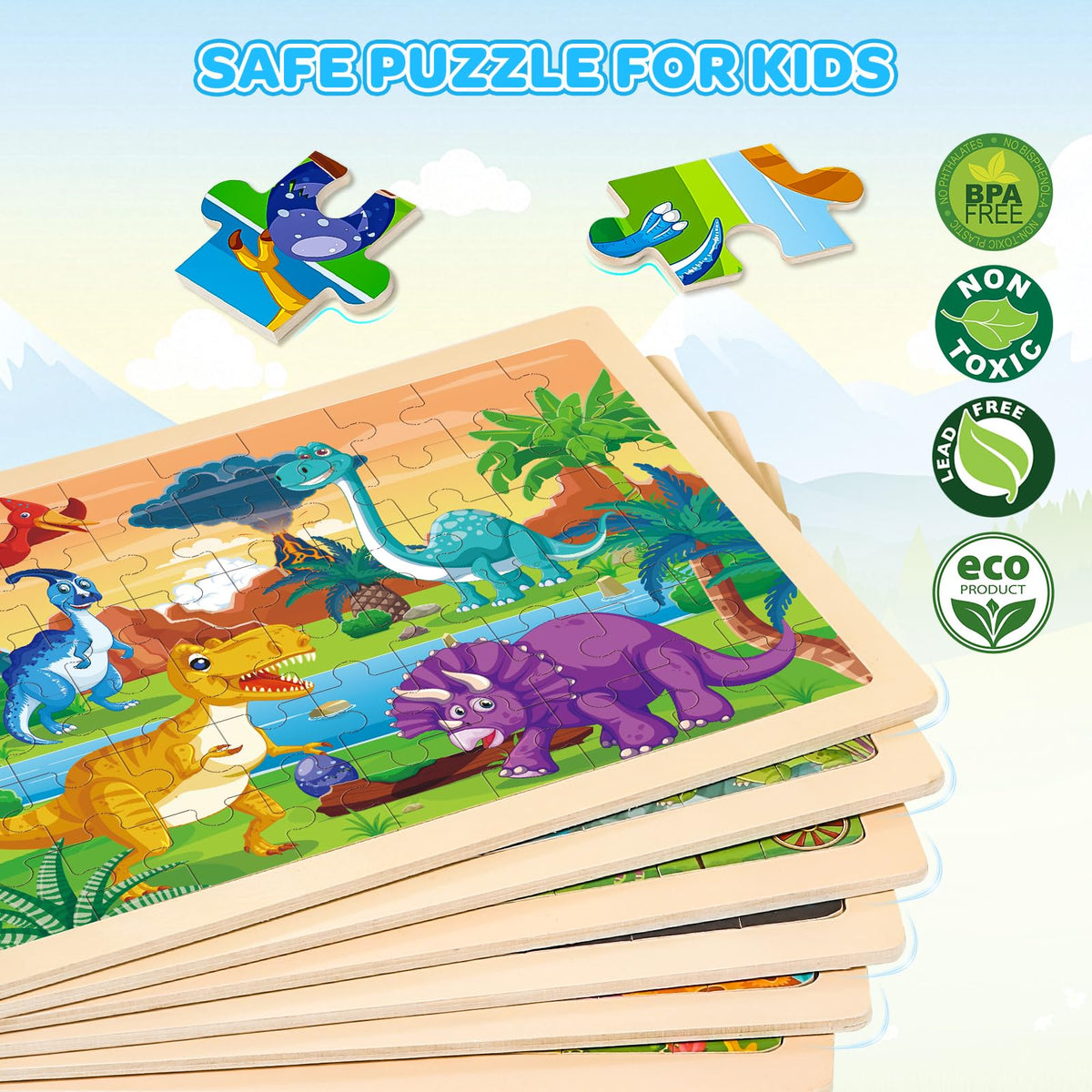 LACCHOUFEE wooden vehicle puzzles dinosaurs: boosts hand-eye coordination through hands-on learning.