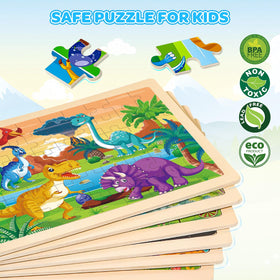 LACCHOUFEE wooden vehicle puzzles dinosaurs: boosts hand-eye coordination through hands-on learning.