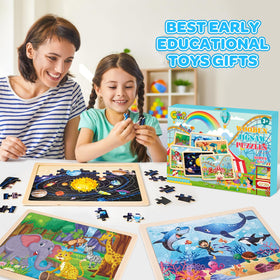 LACCHOUFEE wooden vehicle puzzles educational-collection: promotes early learning through mindful, cooperative play.