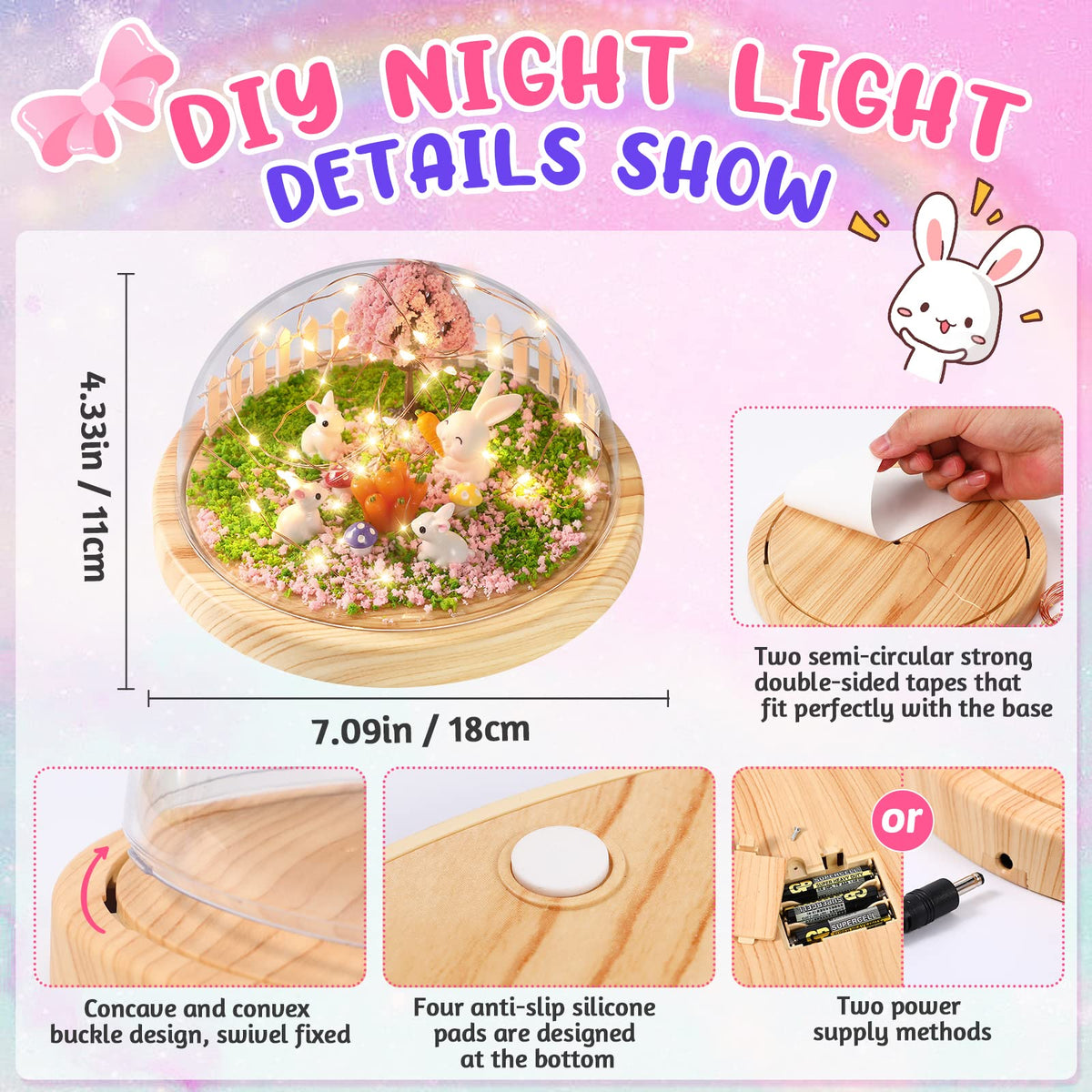 Laclun Bunny Night Light Craft Set with decorations and easy instructions.