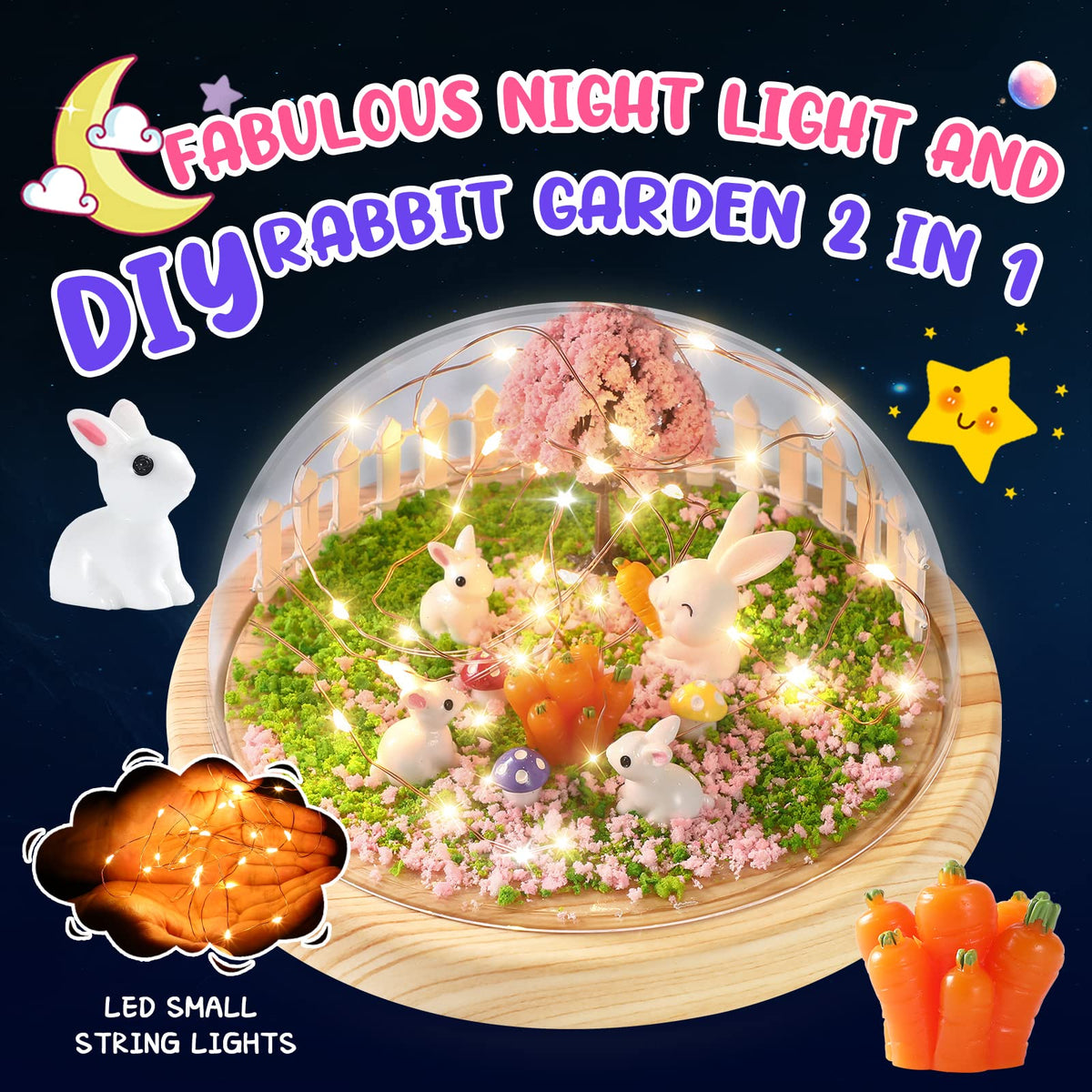 Laclun Rabbit Night Light Assembly showing components for hands-on learning.