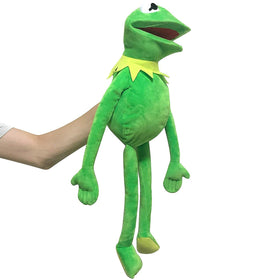 Kermit puppet used in imaginative play and storytelling with kids.
