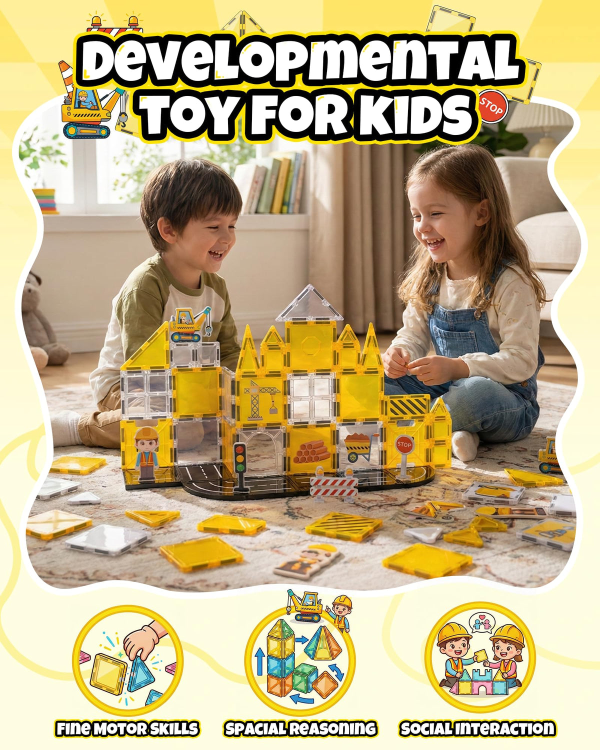 LADFAR magnetic tiles vehicles and figures encourage storytelling and scene building.