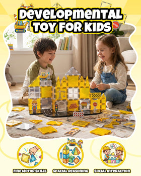 LADFAR magnetic tiles vehicles and figures encourage storytelling and scene building.