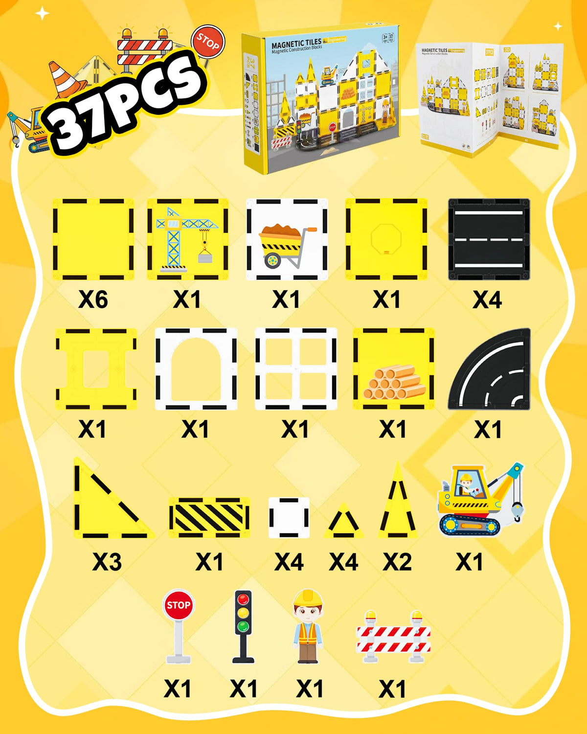 LADFAR magnetic tiles road pieces enable realistic roadways for imaginative play.