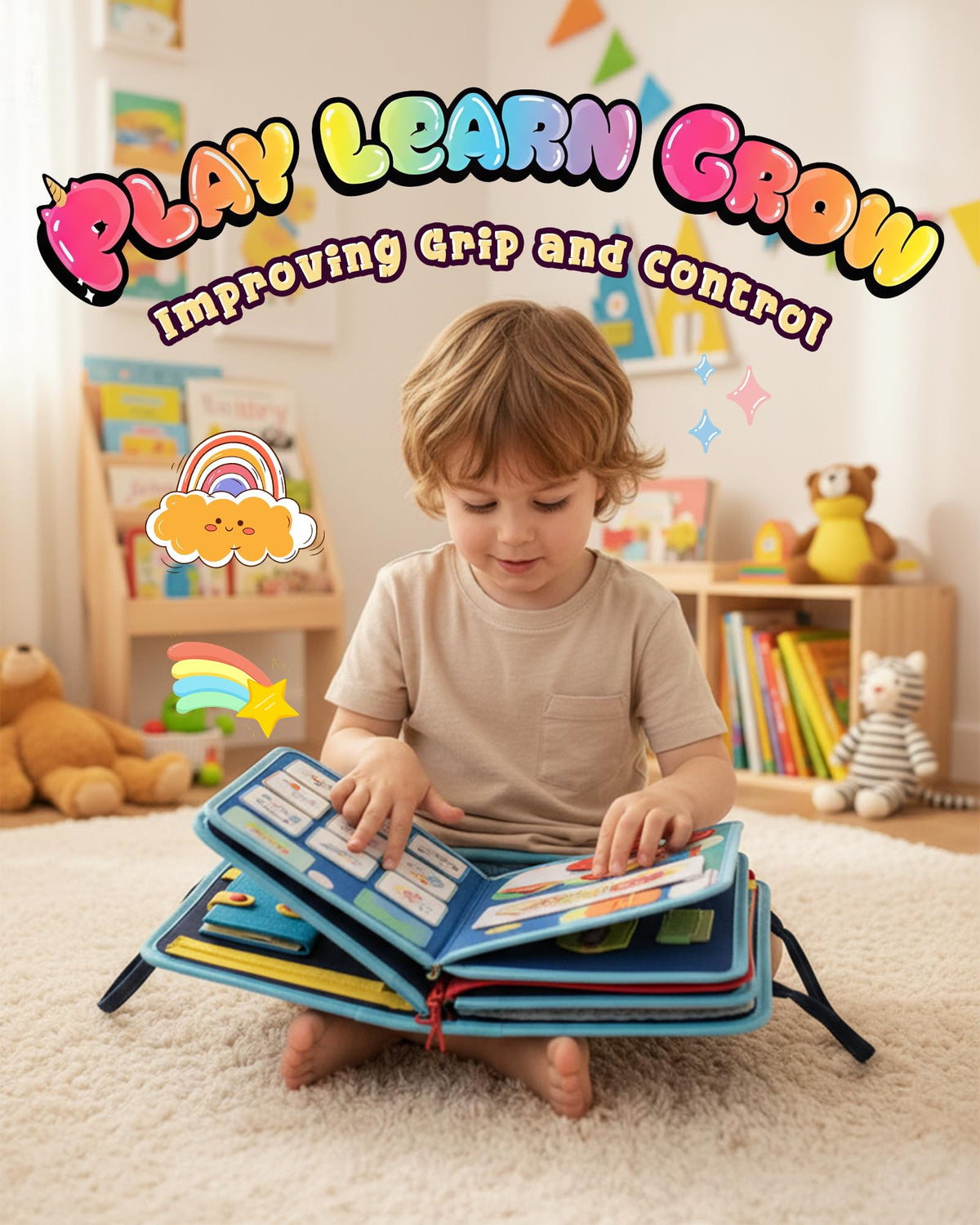 LADFAR Busy Board buckle page helps toddlers practice dressing skills with real-world relevance.