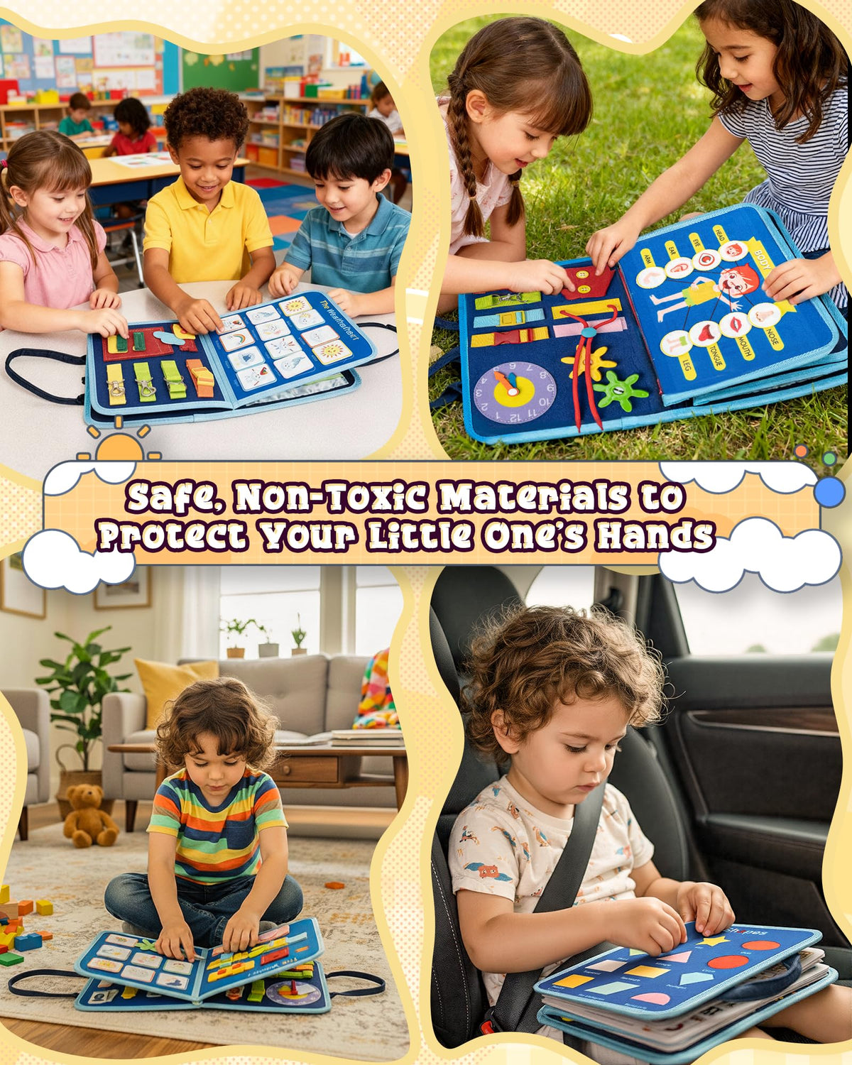 LADFAR Busy Board clock page introduces time concepts through interactive play.