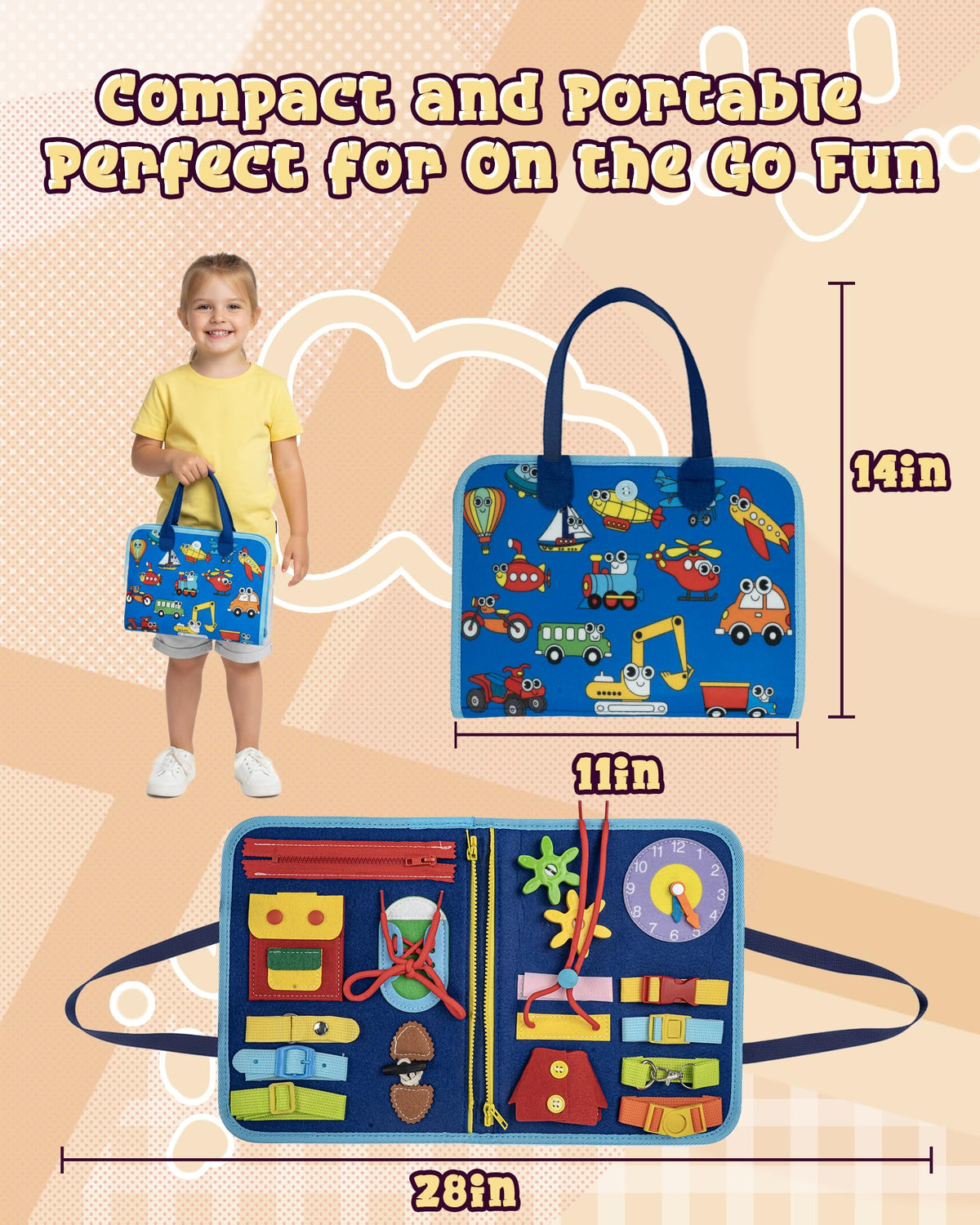 LADFAR Busy Board reinforced soft felt construction ensures durable learning on the go.