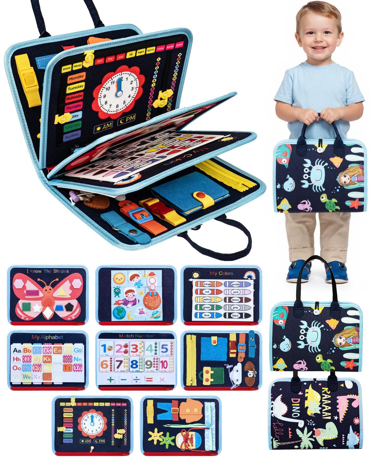 LADFAR Montessori Busy Book 8-page sensory exploration boosts hand-eye coordination during play
