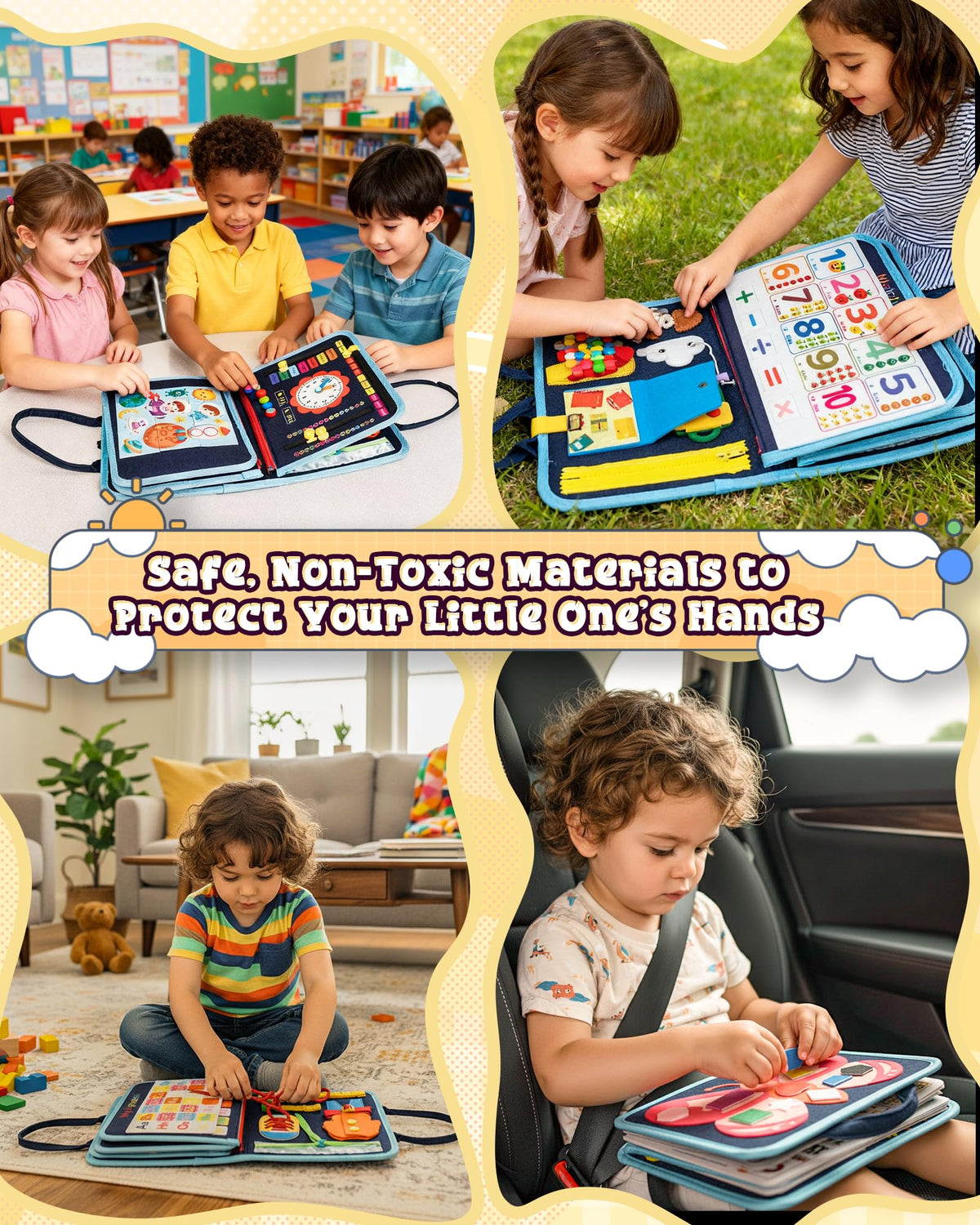 LADFAR Busy Book supports fine motor development through varied textures and pages