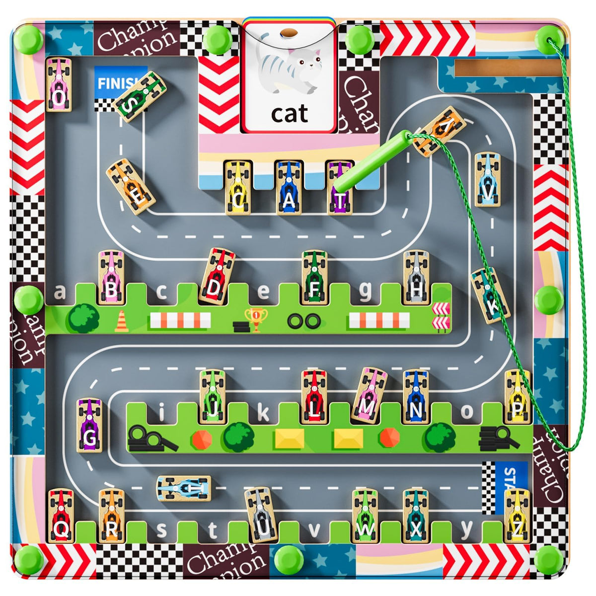LADFAR Montessori magnetic toy busy board with letters and numbers for hands-on alphabet learning.