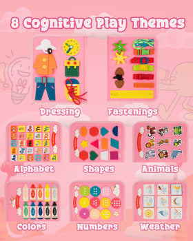 LADFAR Pink Montessori Busy Board lace page enhances dexterity.