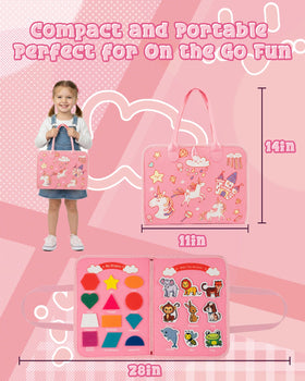 LADFAR Pink Montessori Busy Board travel-ready quiet toy.