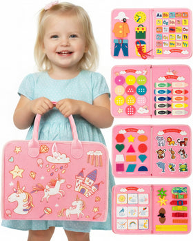 LADFAR Pink Montessori Busy Board zipper page boosts fine motor skills.