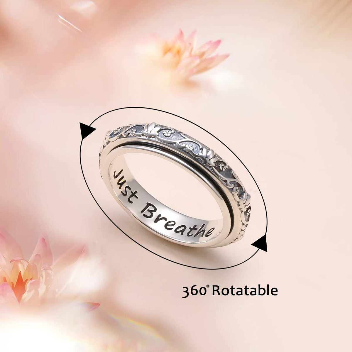 Ladytree Just Breathe detail highlights mindful message on the ring.