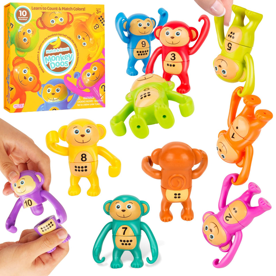 LAEBUILD Monkey Doos counting and color matching pieces for early math skills.