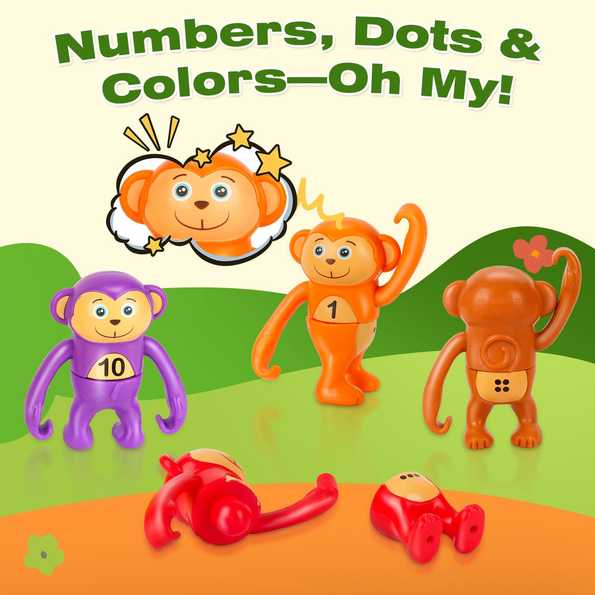 LAEBUILD Monkey Doos stacking and hanging play builds hand-eye coordination.