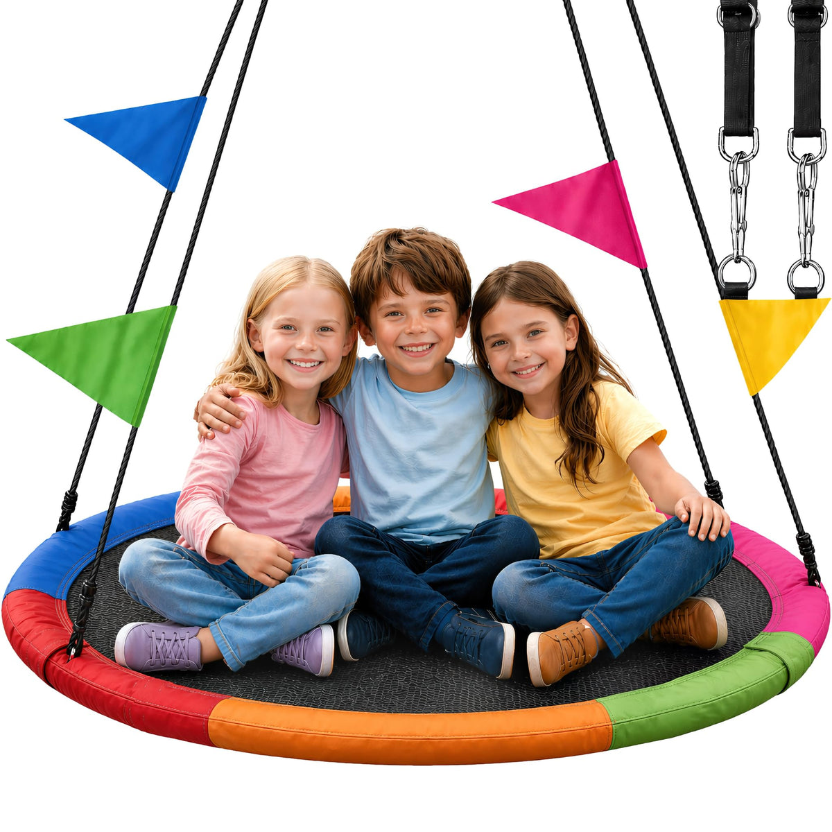 LÆGENDARY saucer swing 40-inch outdoor setup for family play.