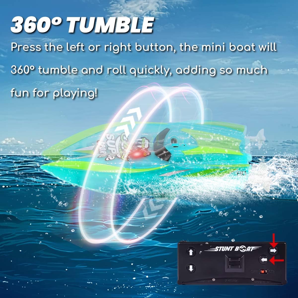 LAFALA mini RC boat in green adds a pop of color for outdoor play.